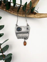 Load image into Gallery viewer, Textured Teal Moss and Orange Kyanite Necklace