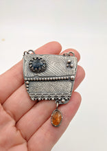 Load image into Gallery viewer, Textured Teal Moss and Orange Kyanite Necklace