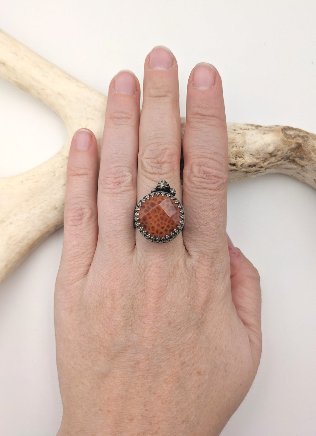 Rustic Apple Coral Ring