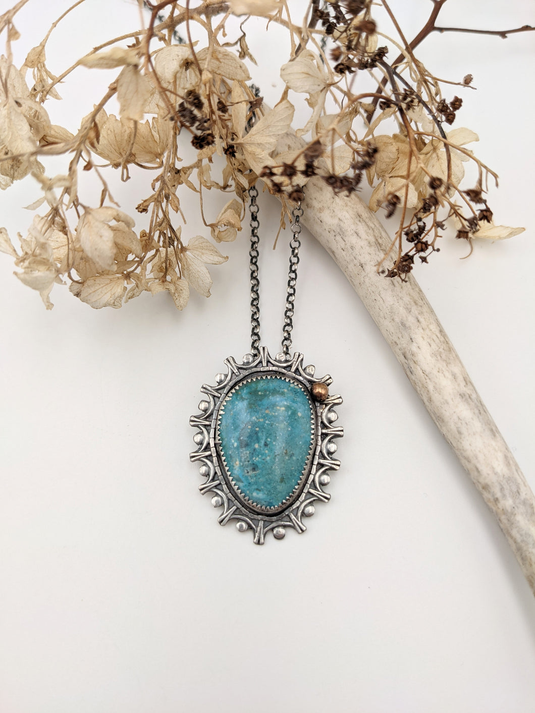 Turquoise, Sterling Silver and Gold Necklace